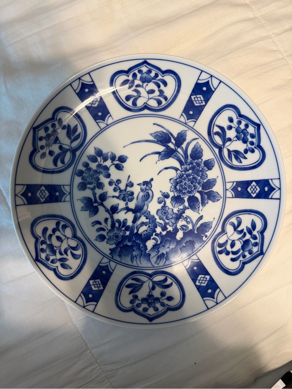 Blue & white floral bird porcelain plate Andrea By Sadek Japan Style dish